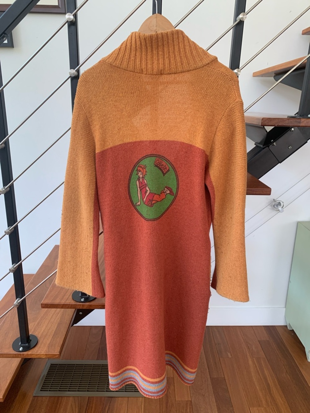 Women’s Two-Tone Zip Front Knit Cardigan - Rust & Mustard - Picture 3 of 7